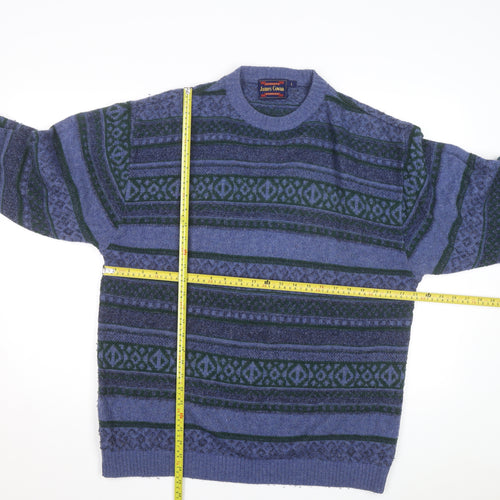 James Cowan Men's Blue Fair Isle Wool Blend Jumper L