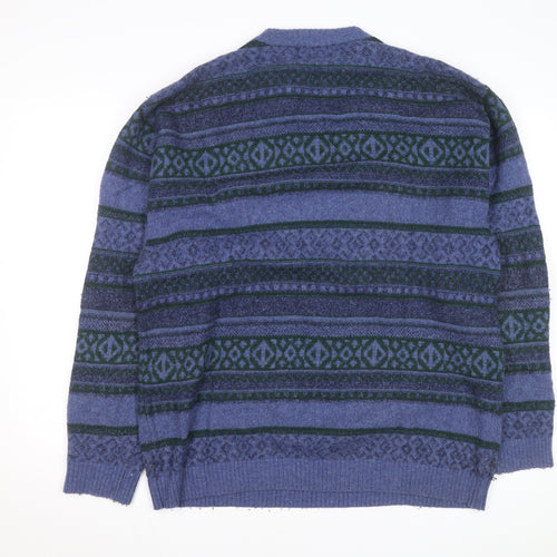 James Cowan Men's Blue Fair Isle Wool Blend Jumper L