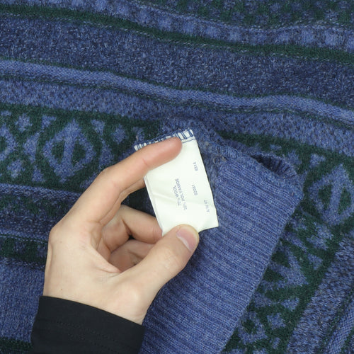 James Cowan Men's Blue Fair Isle Wool Blend Jumper L