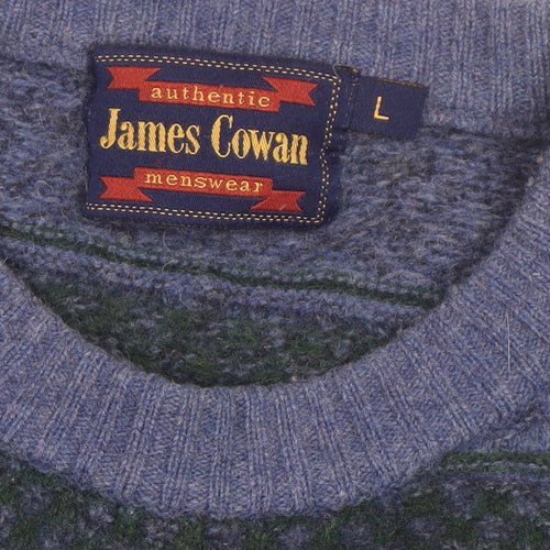 James Cowan Men's Blue Fair Isle Wool Blend Jumper L
