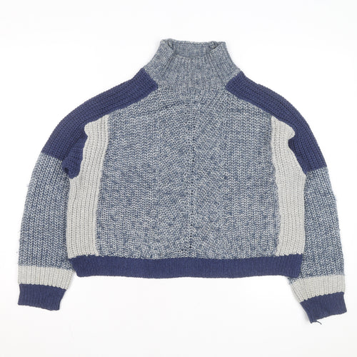 Whistles Women's Blue Chunky High Neck Knit Jumper Size S