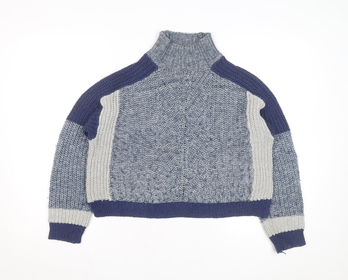Whistles Women's Blue Chunky High Neck Knit Jumper Size S