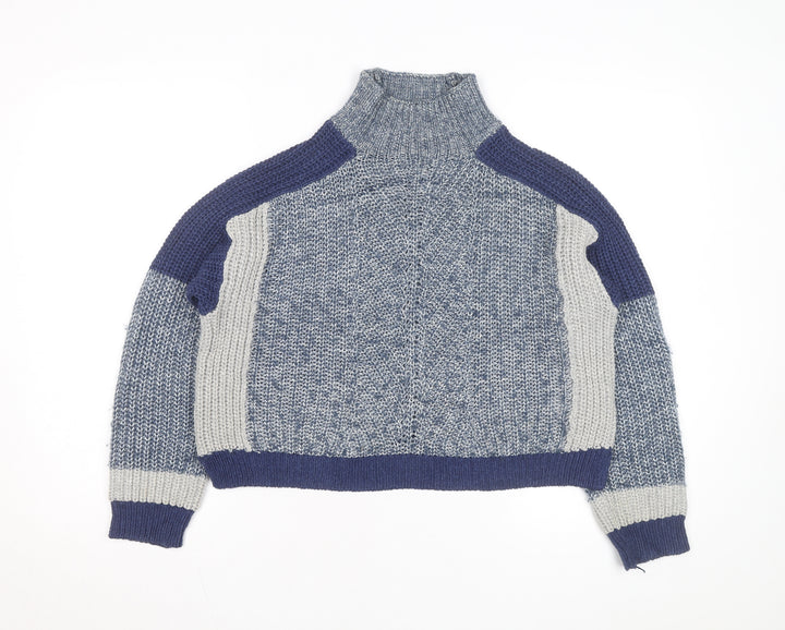 Whistles Women's Blue Chunky High Neck Knit Jumper Size S