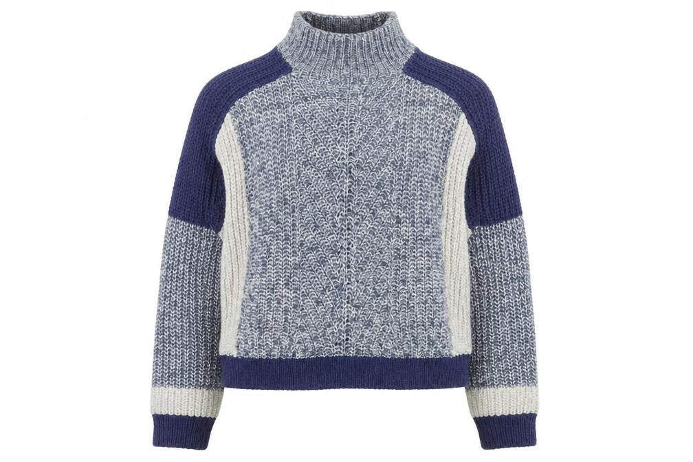 Front view of Whistles Women's Blue Chunky High Neck Knit Jumper, size S