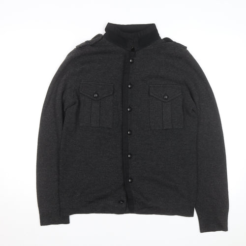 Zara Man Grey Wool Blend Button Cardigan High Neck Size M