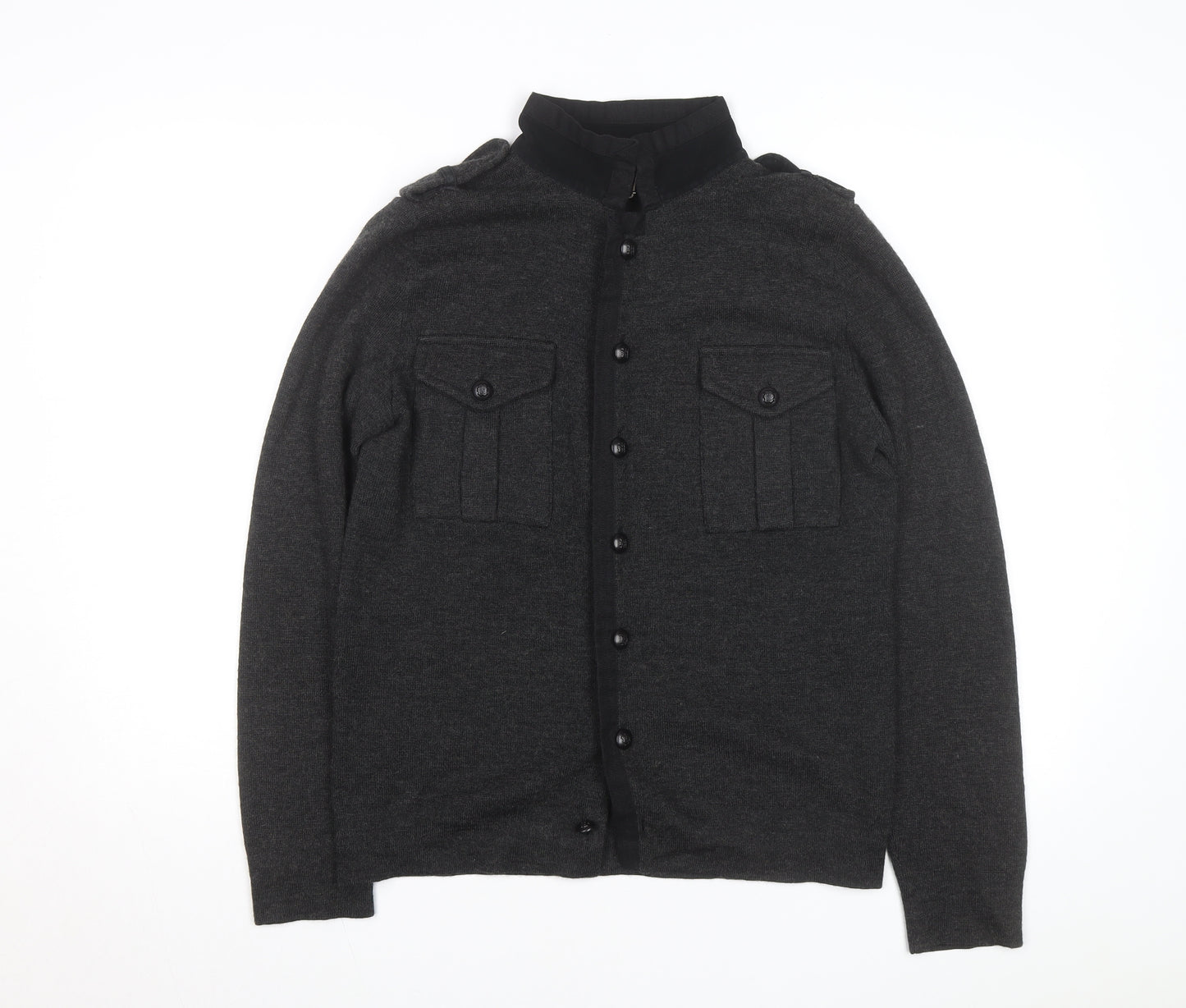 Zara Man Grey Wool Blend Button Cardigan High Neck Size M