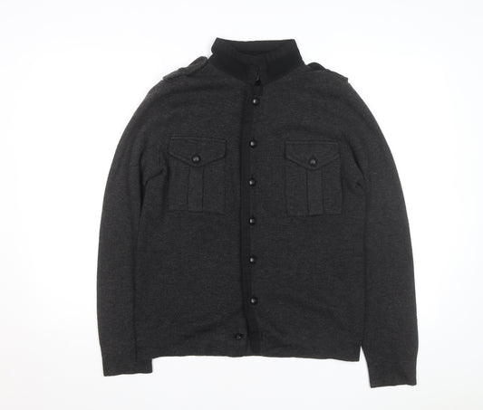 Zara Man Grey Wool Blend Button Cardigan High Neck Size M