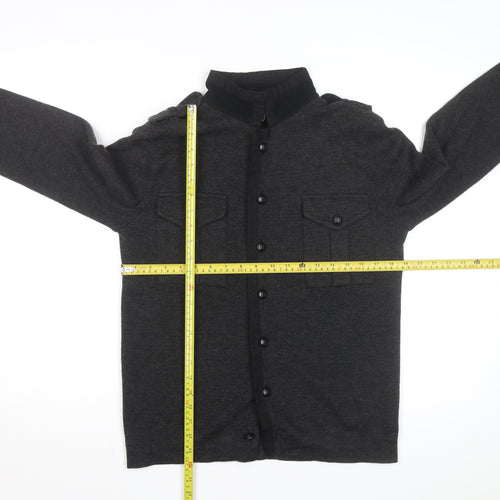 Zara Man Grey Wool Blend Button Cardigan High Neck Size M