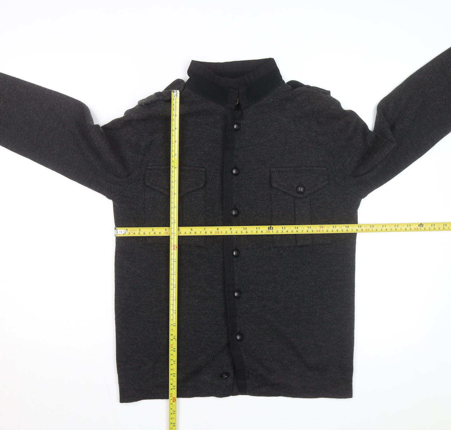 Zara Man Grey Wool Blend Button Cardigan High Neck Size M