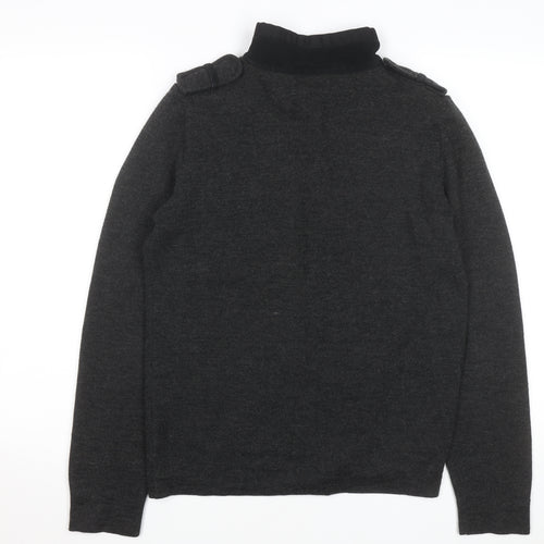 Zara Man Grey Wool Blend Button Cardigan High Neck Size M