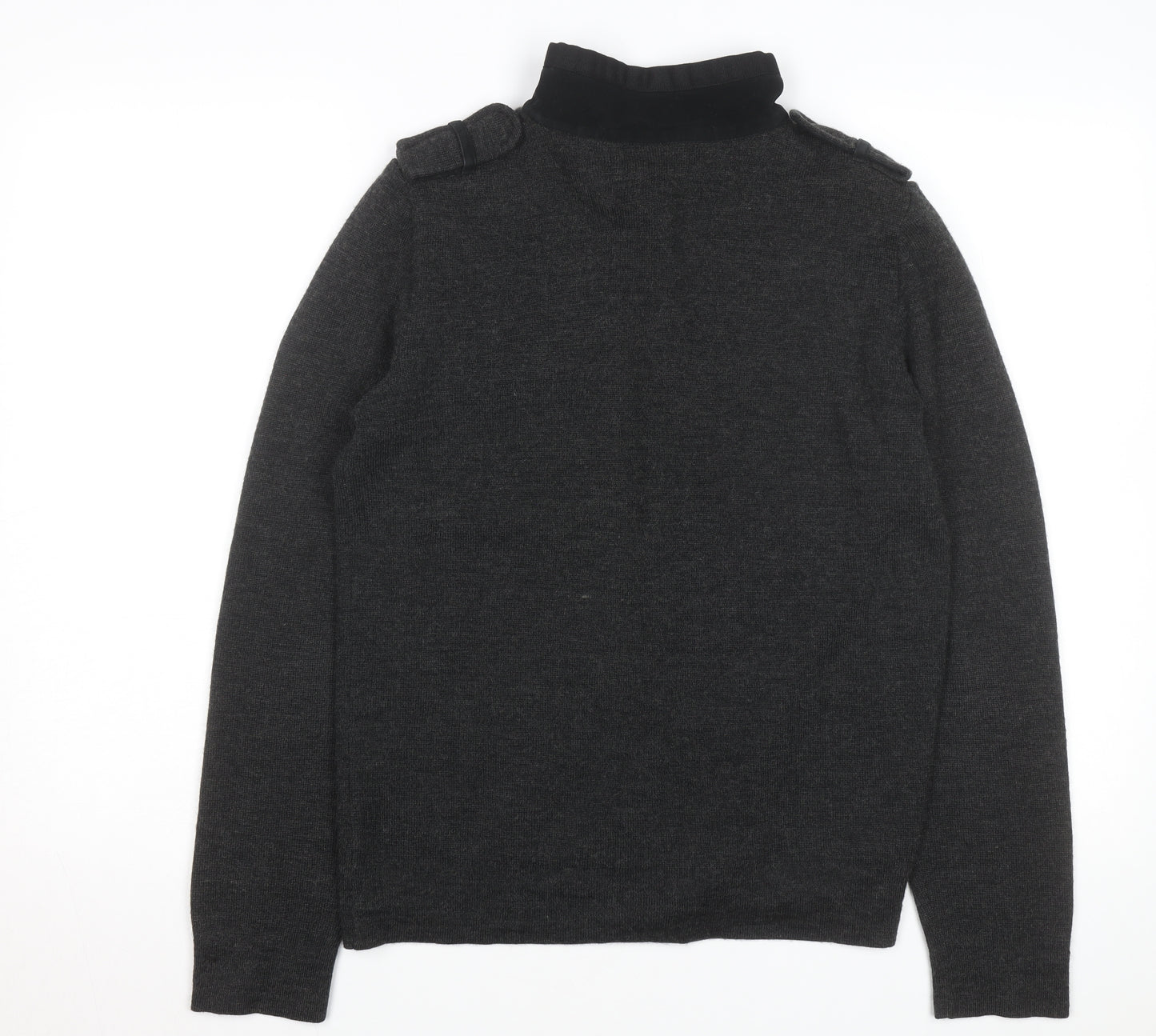 Zara Man Grey Wool Blend Button Cardigan High Neck Size M