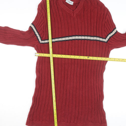 Old Ireland Utility Women's Red V-Neck Ribbed Cotton Jumper Size M