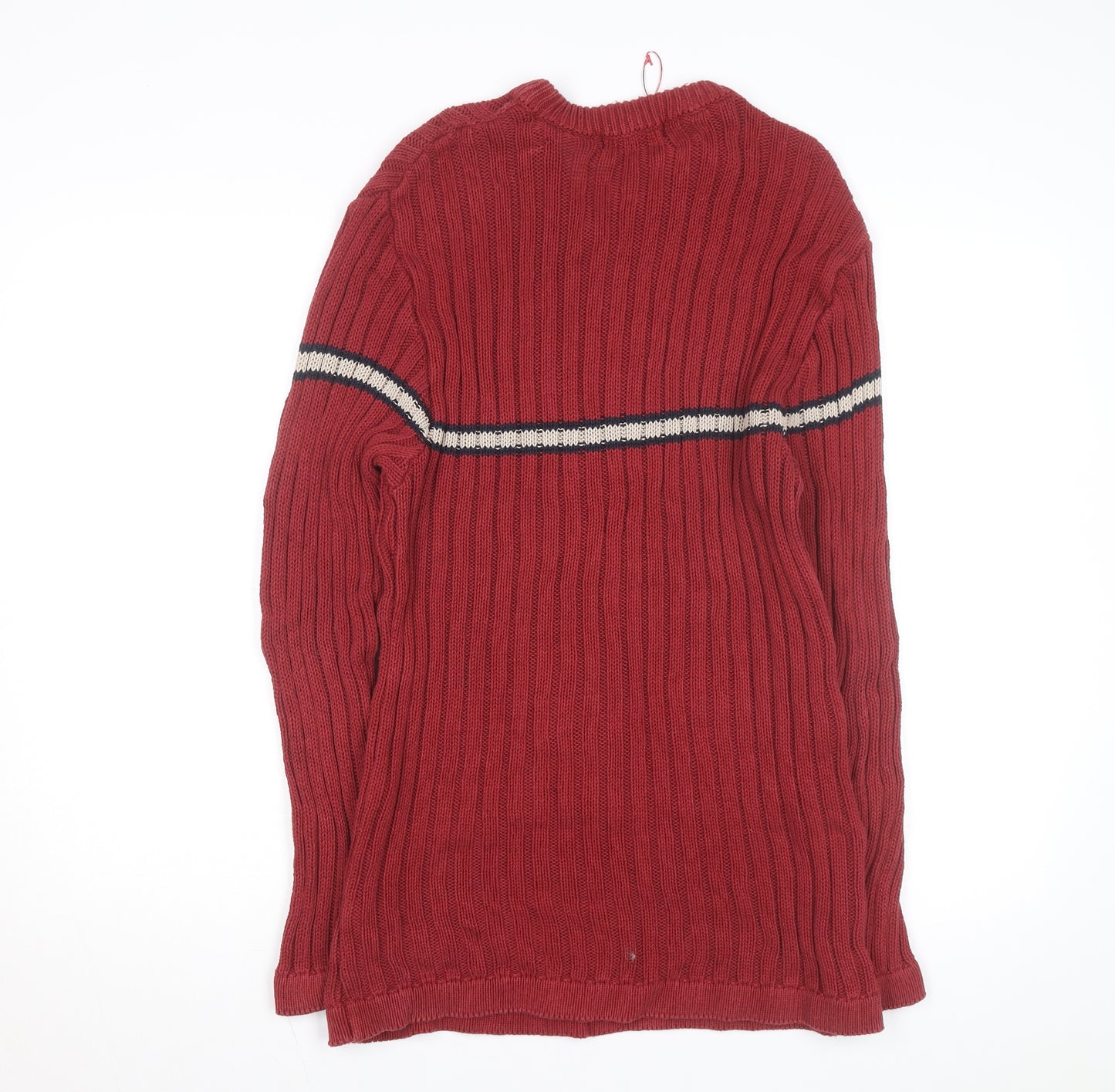 Old Ireland Utility Women's Red V-Neck Ribbed Cotton Jumper Size M