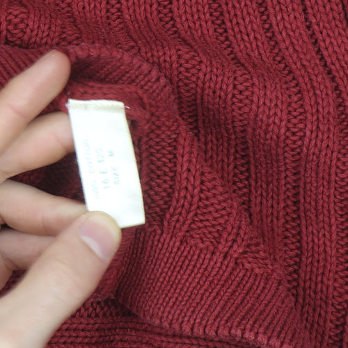 Old Ireland Utility Women's Red V-Neck Ribbed Cotton Jumper Size M