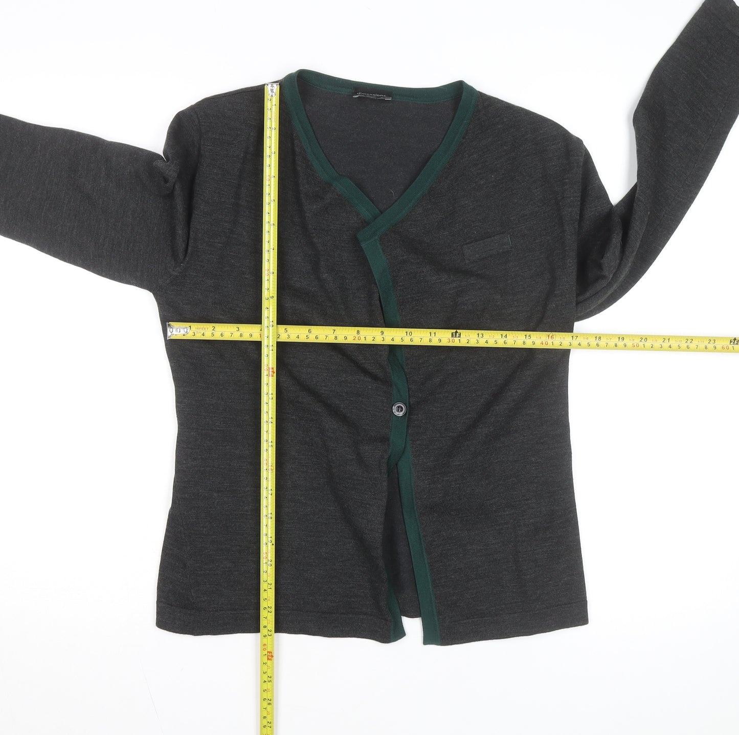 Dimensions Womens Grey V-Neck Long Sleeve Cardigan Size 10