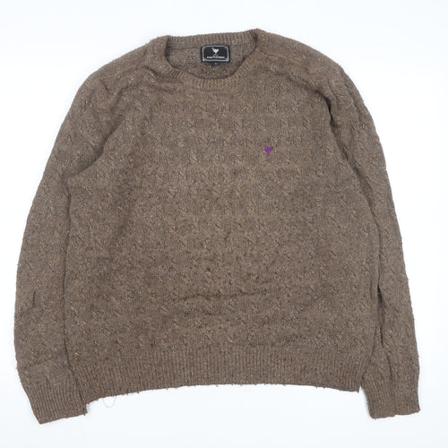 John Partridge Men’s Brown Cable-Knit Wool Blend Jumper XL