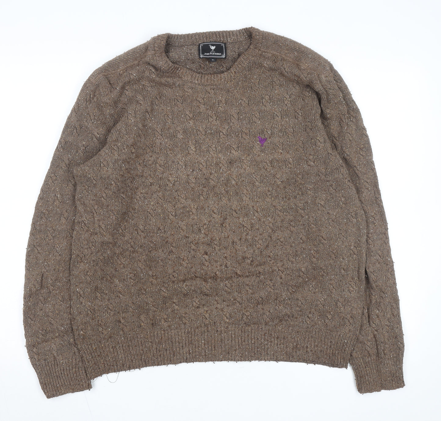 John Partridge Men’s Brown Cable-Knit Wool Blend Jumper XL