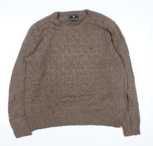 John Partridge Men’s Brown Cable-Knit Wool Blend Jumper XL