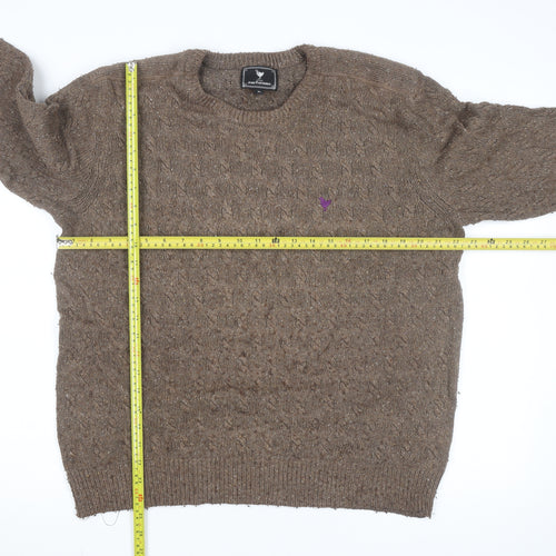 John Partridge Men’s Brown Cable-Knit Wool Blend Jumper XL