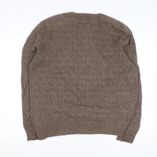 John Partridge Men’s Brown Cable-Knit Wool Blend Jumper XL
