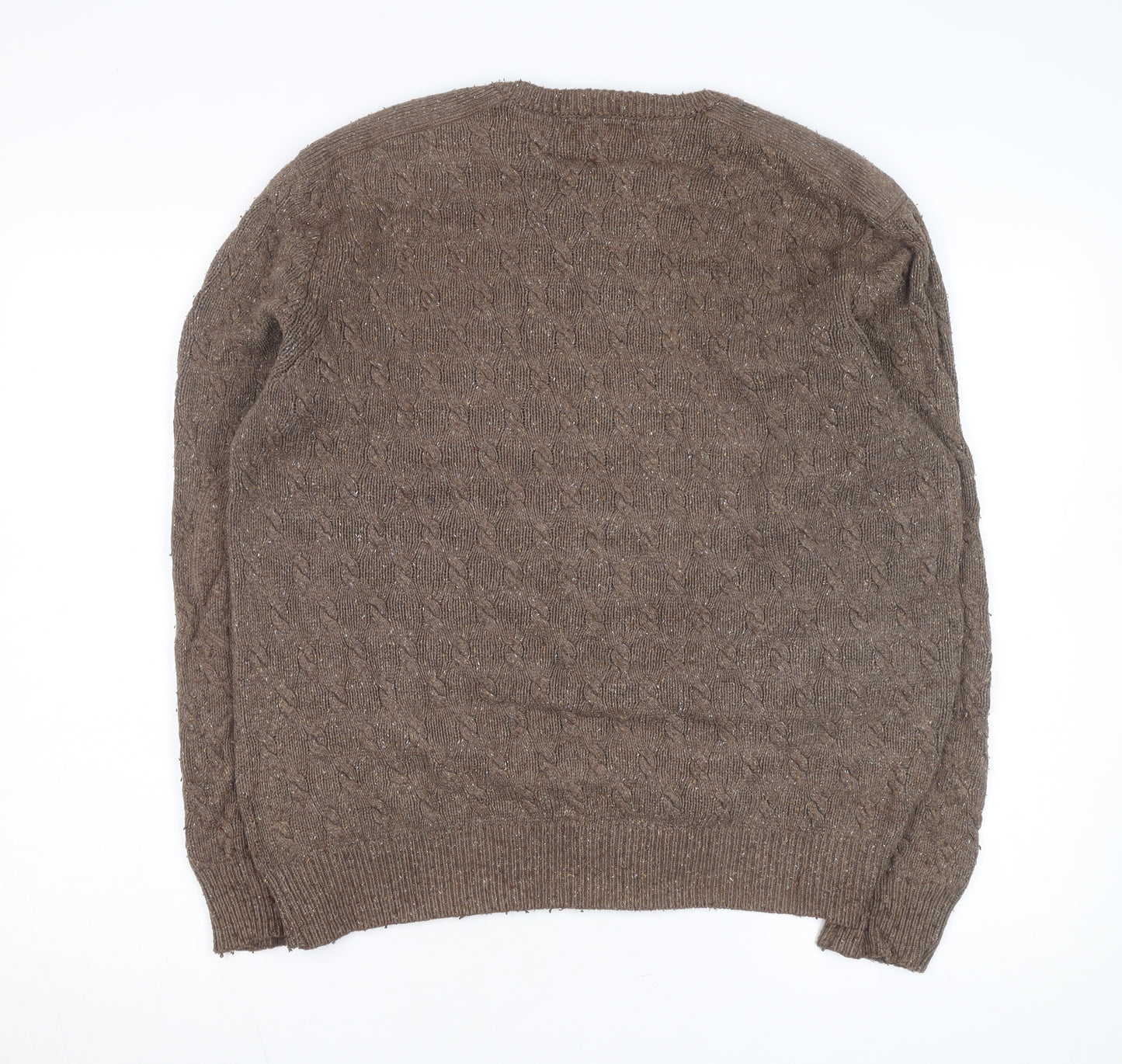 John Partridge Men’s Brown Cable-Knit Wool Blend Jumper XL