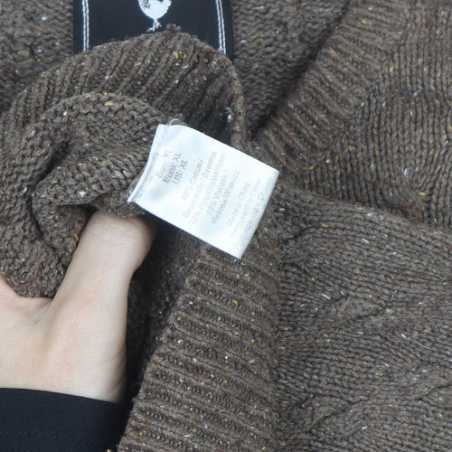 John Partridge Men’s Brown Cable-Knit Wool Blend Jumper XL