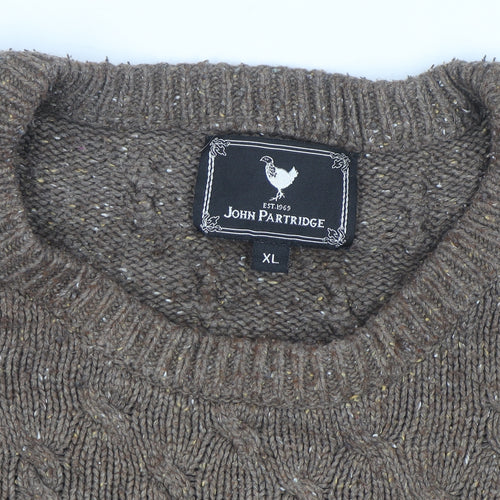 John Partridge Men’s Brown Cable-Knit Wool Blend Jumper XL