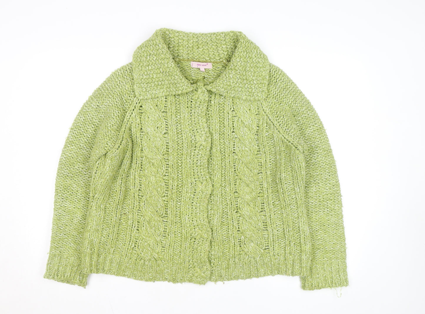 Marks and Spencer Per Una Women Green L Cable-Knit Cardigan