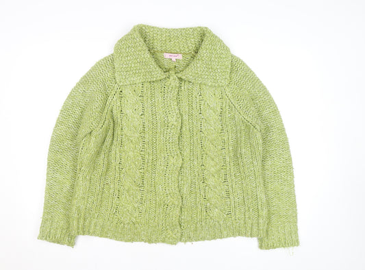 Marks and Spencer Per Una Women Green L Cable-Knit Cardigan