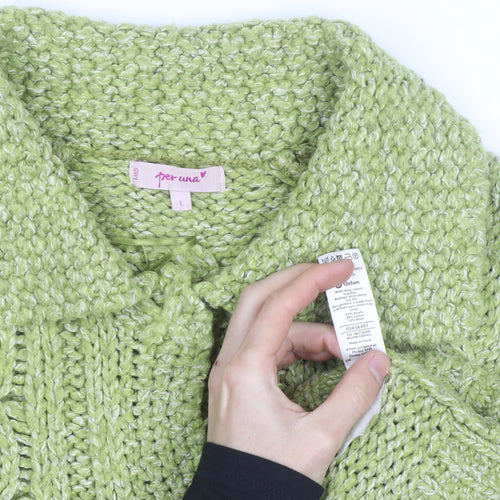 Marks and Spencer Per Una Women Green L Cable-Knit Cardigan
