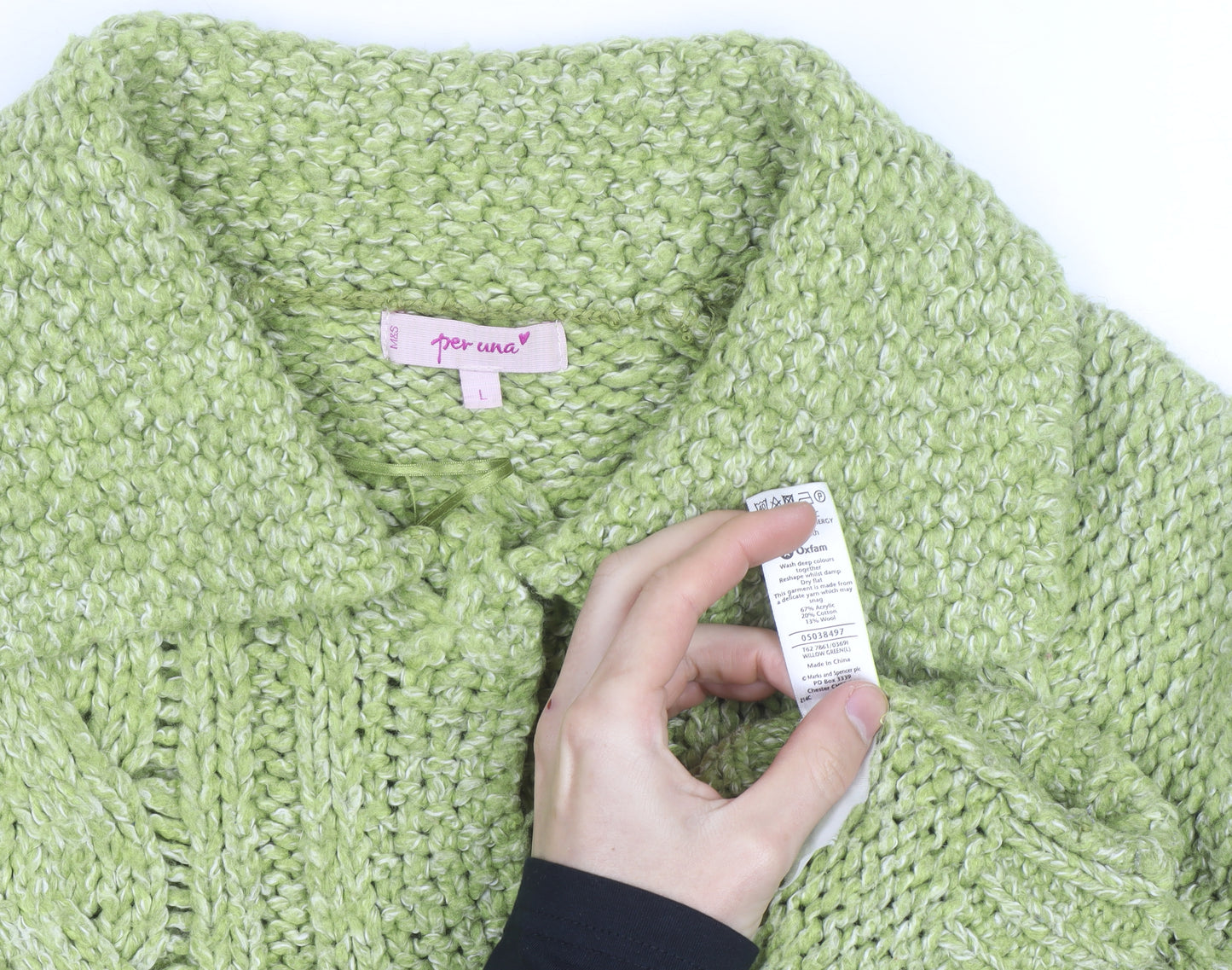 Marks and Spencer Per Una Women Green L Cable-Knit Cardigan