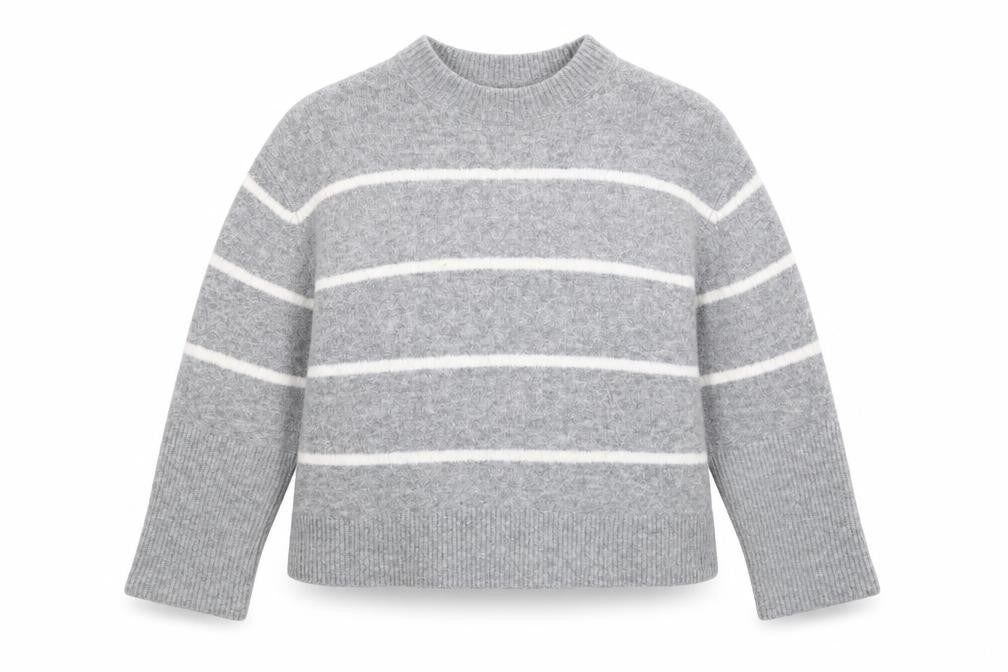 & Other Stories Women Grey Wool Blend Striped Jumper Crew Neck Size S