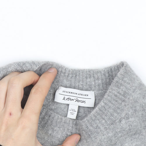 & Other Stories Women Grey Wool Blend Striped Jumper Crew Neck Size S