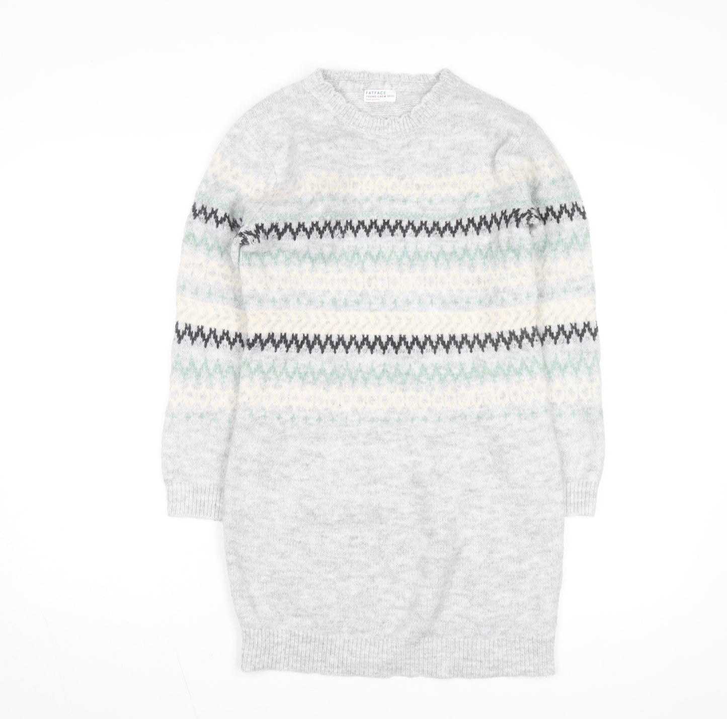 FatFace Girls Grey Fair Isle Long Sleeve Knit Sweater Dress 10-11 Years