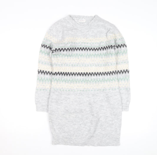 FatFace Girls Grey Fair Isle Long Sleeve Knit Sweater Dress 10-11 Years
