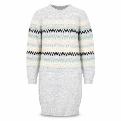 FatFace Girls Grey Fair Isle Long Sleeve Knit Sweater Dress 10-11 Years