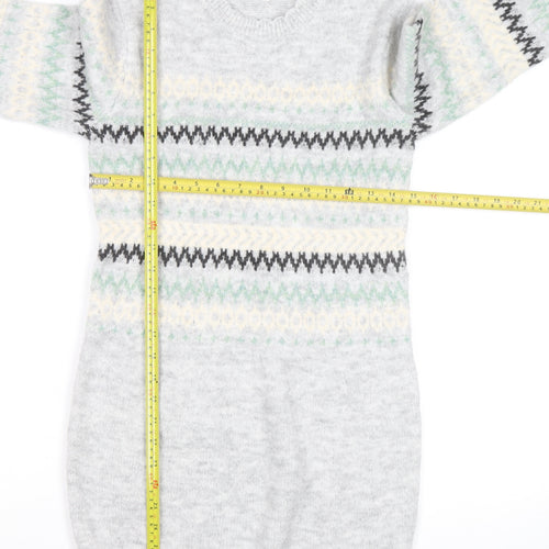 FatFace Girls Grey Fair Isle Long Sleeve Knit Sweater Dress 10-11 Years