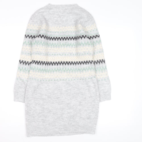 FatFace Girls Grey Fair Isle Long Sleeve Knit Sweater Dress 10-11 Years