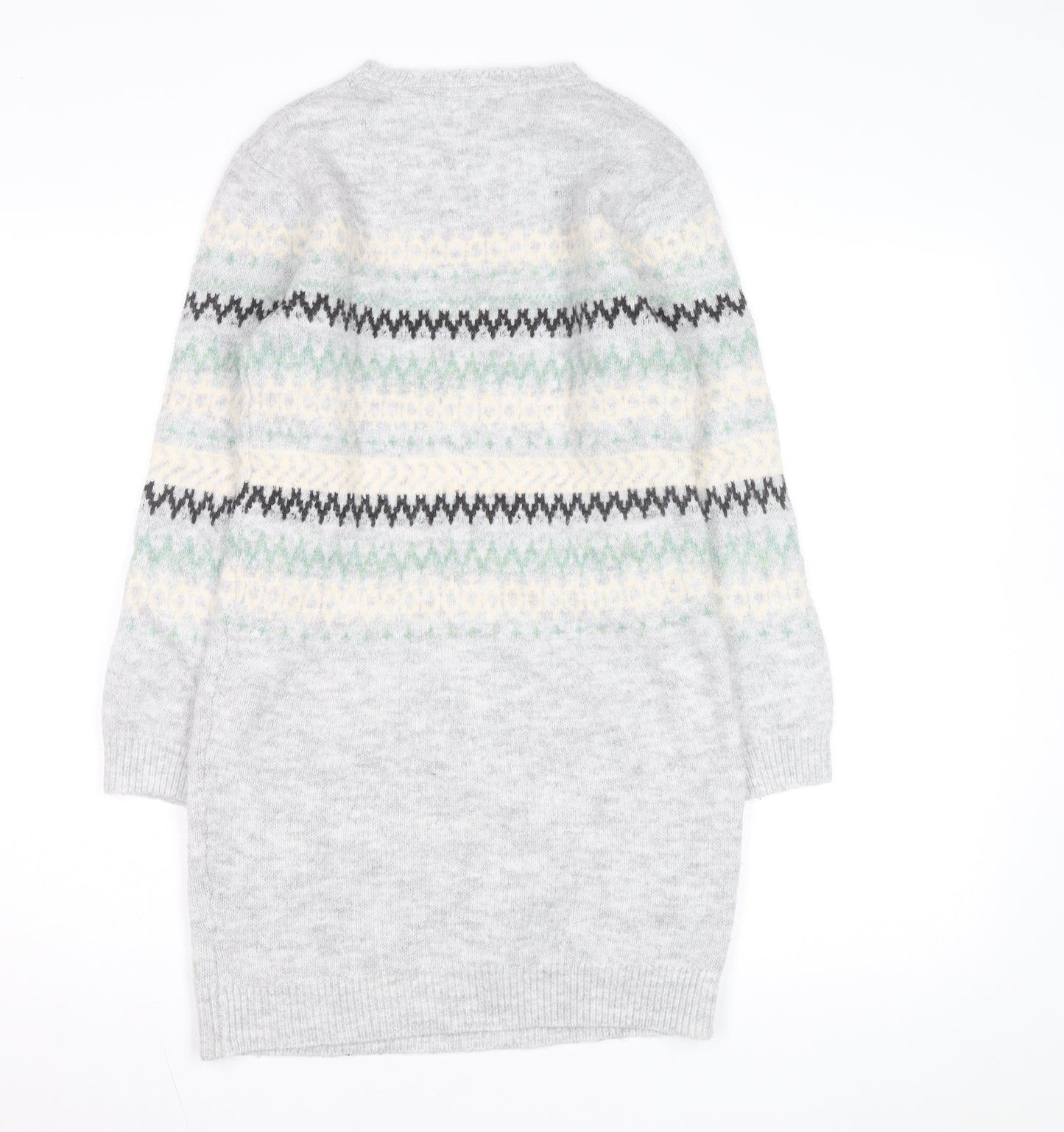 FatFace Girls Grey Fair Isle Long Sleeve Knit Sweater Dress 10-11 Years