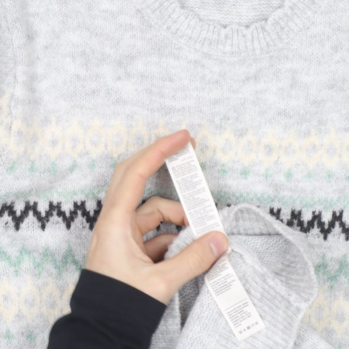 FatFace Girls Grey Fair Isle Long Sleeve Knit Sweater Dress 10-11 Years