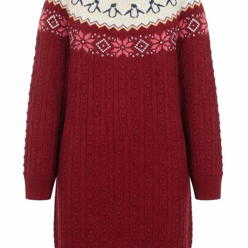 FatFace Girls Red Penguin Knit Sweater Dress 12-13 Years Winter Fair Isle