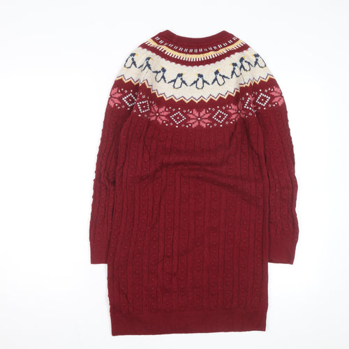 FatFace Girls Red Penguin Knit Sweater Dress 12-13 Years Winter Fair Isle