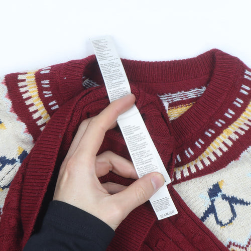 FatFace Girls Red Penguin Knit Sweater Dress 12-13 Years Winter Fair Isle