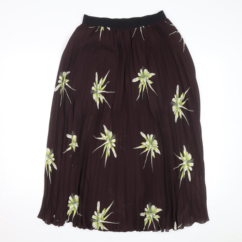H&M Women's Brown Floral Pleated Midi Skirt Size 12