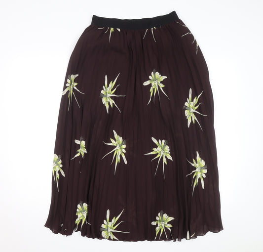 H&M Women's Brown Floral Pleated Midi Skirt Size 12