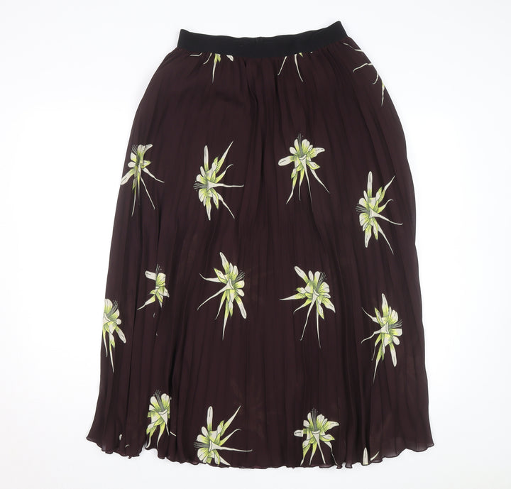 H&M Women's Brown Floral Pleated Midi Skirt Size 12
