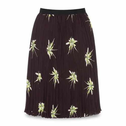 H&M Women's Brown Floral Pleated Midi Skirt Size 12