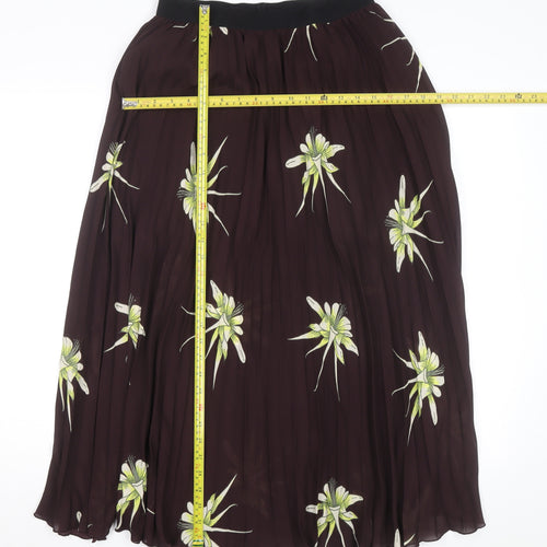 H&M Women's Brown Floral Pleated Midi Skirt Size 12