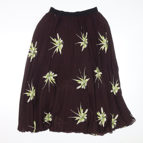 H&M Women's Brown Floral Pleated Midi Skirt Size 12