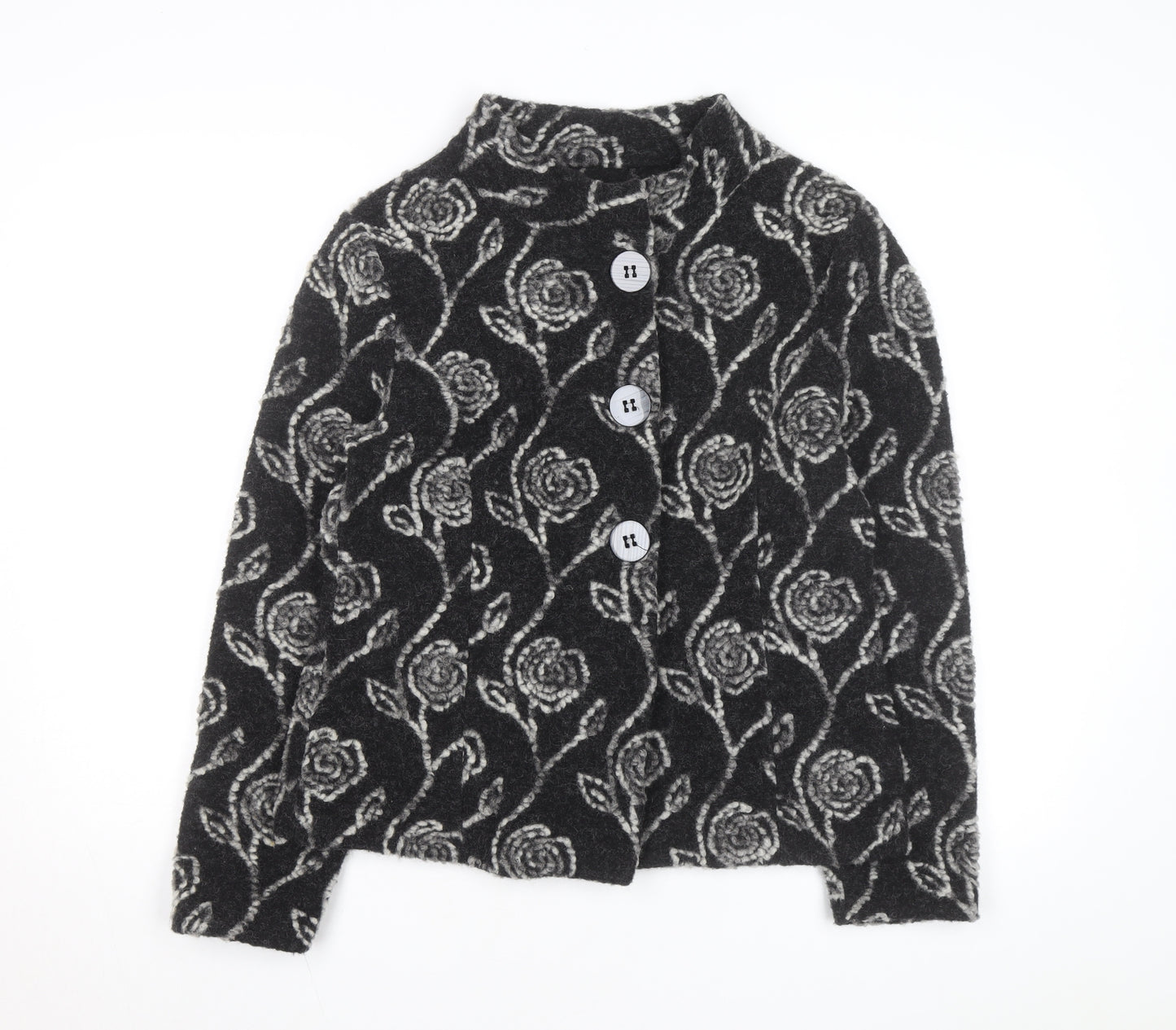 Kaliko Women’s Black Floral Wool Blend Cardigan Size 12